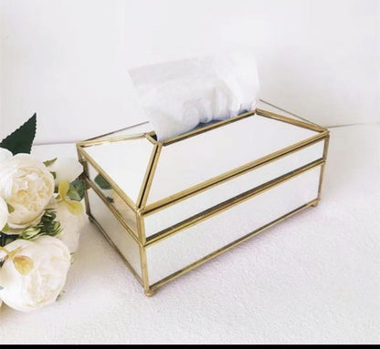 Luxury Mirror Glass Tissue Box – European Style Tray & Holder